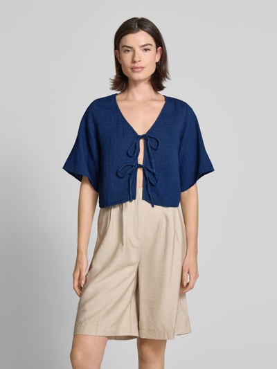 Mango Cropped Hemdbluse mit Schnürverschluss Marine 4