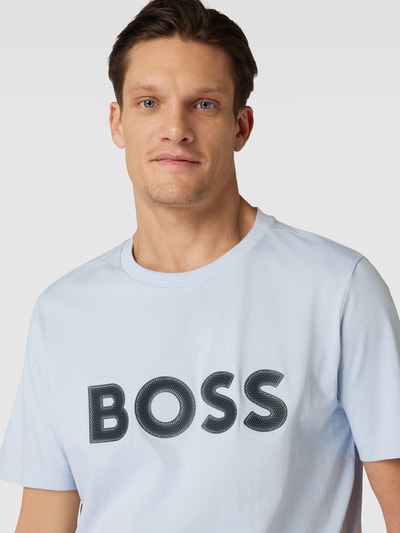 BOSS Green T-Shirt mit Label-Print Rauchblau 3