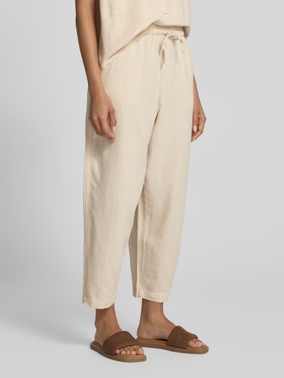 ICHI Stoffen broek van een mix van linnen en viscose met elastische band Beige - 4