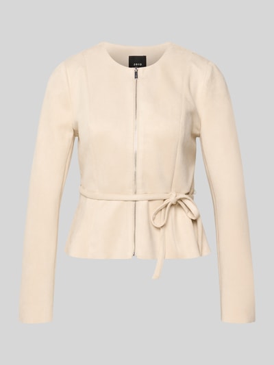 Produktfoto, Blazer mit Reißverschluss und Bindegürtel von Zero in Beige, Material-Mix mit Stretch-Anteil, taillierter Schnitt, Rundhalsausschnitt
