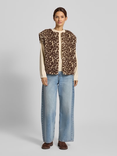 VILLA SOPHIE Fleeceweste im Animal-Look Modell 'JOY' Dunkelbraun 1