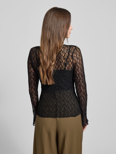 Neo Noir Shirt met lange mouwen in semi-transparant design, model 'Matria' Zwart - 5