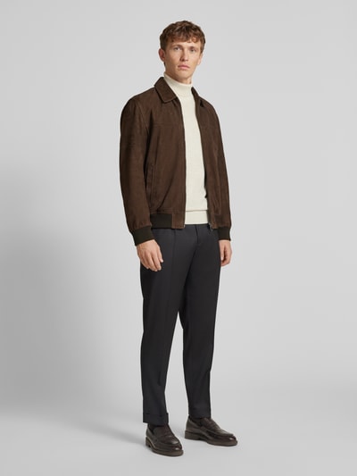 JOOP! Collection Leren blouson met deelbare ritssluiting, model 'Laup' Donkerbruin - 1