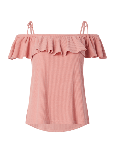 Review Off Shoulder Shirt mit Rippenstruktur Fuchsia 1