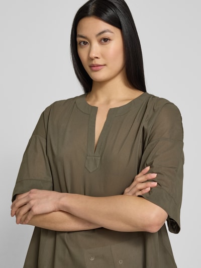 MM Bluzka o kroju relaxed fit z kołnierzem z lamówką model ‘FIDATO’ Oliwkowy 3