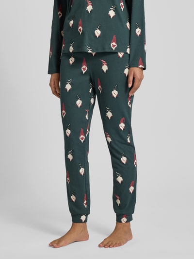 Jake*s Casual Pyjamabroek met elastische band en tunnelkoord Donkergroen - 4