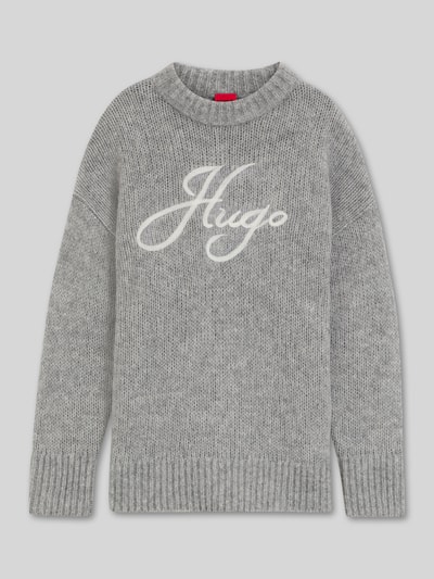 HUGO Loose Fit Pullover aus Woll-Alpaka-Mix Modell 'Sloguinny' Hellgrau 2