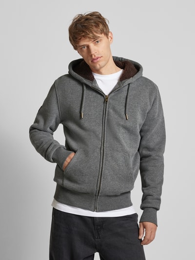 Superdry Sweatjack met labelstitching, model 'Borg' Antraciet gemêleerd - 4