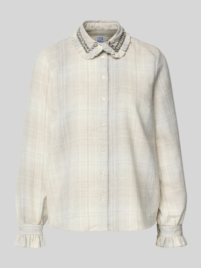 Emily Van den Bergh Regular Fit Hemdbluse mit Umlegekragen und Ziersteinen Offwhite Melange 2