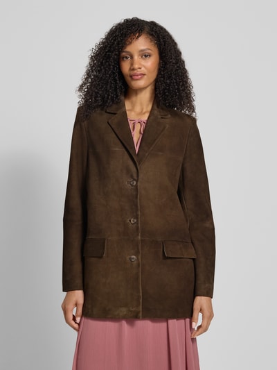 Jake*s Collection Leren jack met reverskraag en klepzakken Donkerbruin - 4