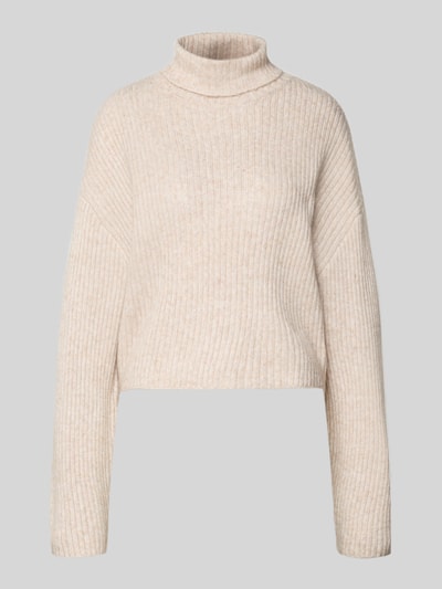 Produktfoto, Relaxed Fit Rollkragenpullover mit Woll-Anteil Modell 'MELANIE' von Only in Melange-Optik mit Strick und gerippten Abschlüssen.