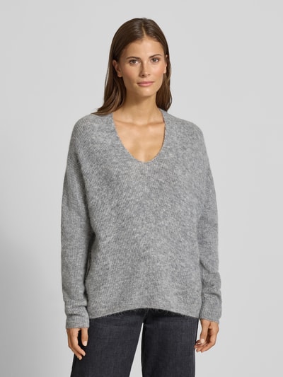 MOS MOSH Oversized gebreide pullover met ribboorden, model 'THORA' Lichtgrijs gemêleerd - 4