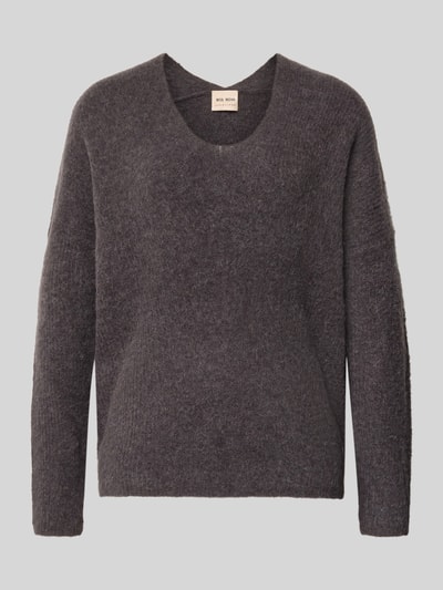 Produktfoto, Strickpullover aus Woll-Mix mit V-Ausschnitt Modell 'THORA' von MOS MOSH in Dunkelgrau, weiche Textur, Regular Fit, Damenpullover