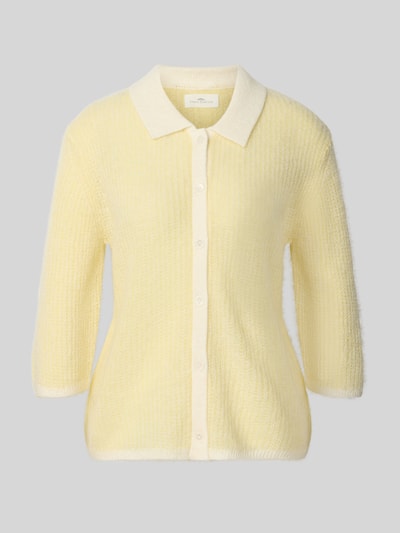 Produktfoto, Cardigan mit Woll-Anteil und Polokragen von Fynch-Hatton in Hellgelb, Regular-Fit, Material-Mix, Knopfleiste, 3/4-Arm, strukturierte Oberfläche