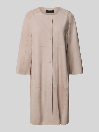 Marc Cain Regular Fit Ledermantel mit Rundhalsausschnitt und Knopfleiste Kitt 2
