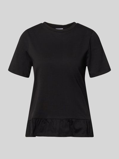 Produktfoto, Regular Fit T-Shirt aus reiner Baumwolle Modell 'DISSO' von Pieces, unifarben, Rüschenbesatz, kurzarm, Rundhalsausschnitt, glatte Textur