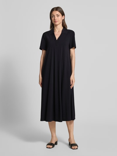Raffaello Rossi Midikleid mit Strukturmuster und Umlegekragen Modell 'JOSEPHINA' Black 4