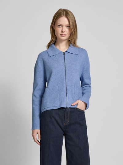 Tom Tailor Regular Fit Strickjacke mit aufgesetzten Taschen und Reißverschluss Hellblau Melange 4