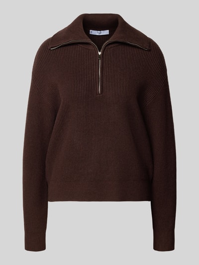 MANGO Strickpullover aus Viskose-Mix mit Troyer-Kragen Modell 'RIZON' Dunkelbraun 2