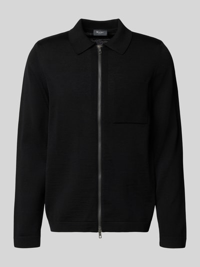 MAERZ Muenchen Regular Fit Strickjacke aus reiner Schurwolle mit Umlegekragen Black 1