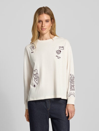 Jake*s Casual Longsleeve mit Motiv- und Statement-Stitching Offwhite 4