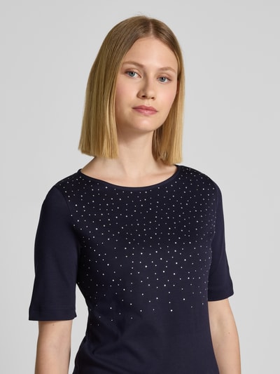Christian Berg Woman T-shirt z obszyciem ozdobnymi kamieniami i okrągłym dekoltem Ciemnoniebieski 3