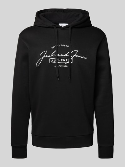 Jack & Jones Hoodie met labelprint, model 'FERRIS' Zwart - 2