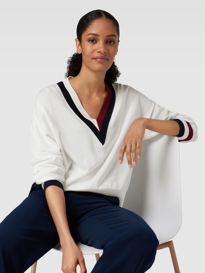 Tommy Hilfiger Pullover van zuivere viscose met contraststrepen Ecru - 3