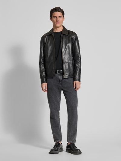 Casual Friday T-shirt met geribde ronde hals Zwart - 1