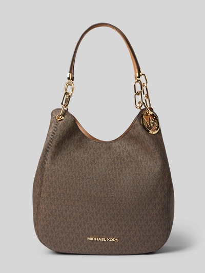 Productfoto, Shoulder Bag mit Logo-Applikation Modell 'Lillie' van MICHAEL Michael Kors, bruin met all-over logo, kettinghandvat, magnetische sluiting, ritssluiting, verdeeld hoofdvak, 38x34x9 cm, schouderriem 52 cm.