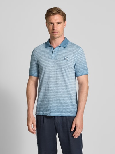 Lerros Regular fit poloshirt met labeldetail, model 'SLUB' Rookblauw - 4