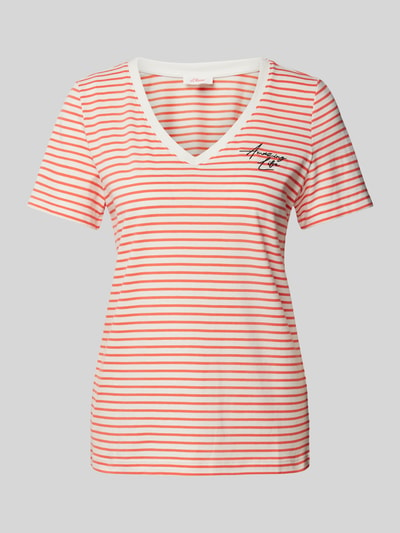 s.Oliver RED LABEL T-shirt met streepmotief, model 'Stitch' Koraal - 2