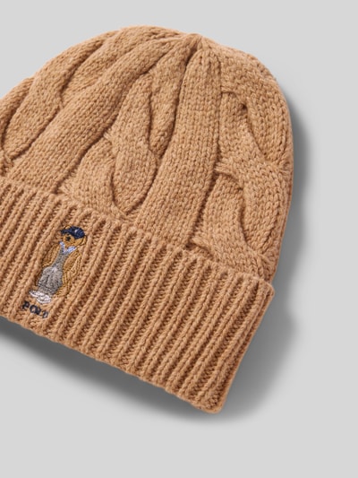 Polo Ralph Lauren Wollmütze mit Motiv-Stitching Modell 'FALL BEAR' Camel 2