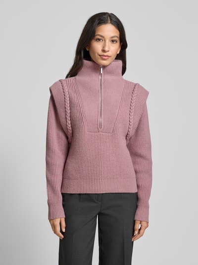 Copenhagen Muse Sweter z dzianiny ze stójką i zamkiem błyskawicznym model ‘YARI’ Różowawy 4