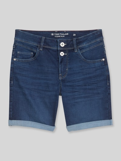 Tom Tailor regular fit korte jeans met knoopdetail Donkerblauw - 2