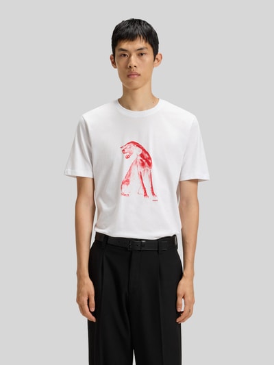 HUGO T-shirt o kroju regular fit z czystej bawełny Biały 4