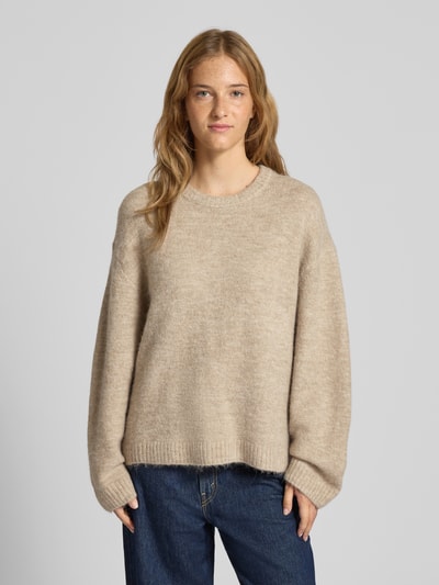 Gina Tricot Oversized Strickpullover mit Leinen-Anteil Sand Melange 4