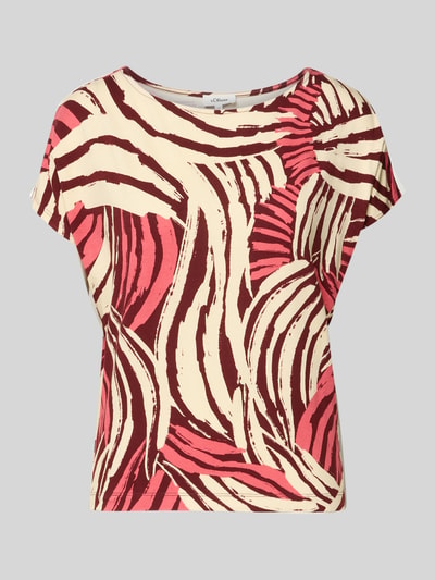 Produktfoto, Relaxed Fit T-Shirt aus Viskose-Mix von s.Oliver RED LABEL mit Optik:Allover-Muster in Rot, Beige und Rosa, Jersey-Struktur.