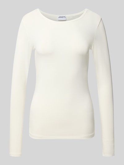 Jake*s Casual Longsleeve mit U-Boot-Ausschnitt Offwhite 1