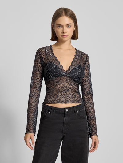 ONLY Regular Fit Blusentop mit Effektgarn-Muster Modell 'CHLOE' Black 4