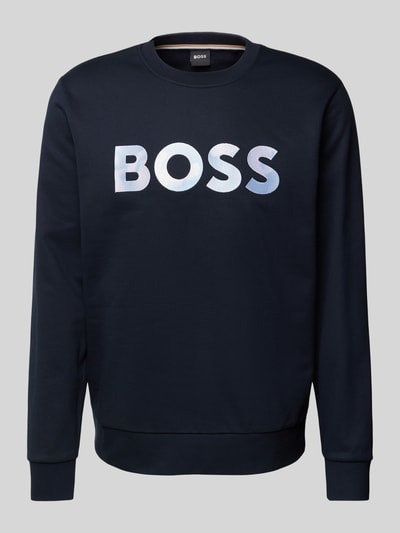 BOSS Sweatshirt met labelstitching, model 'Soleri' Marineblauw - 2