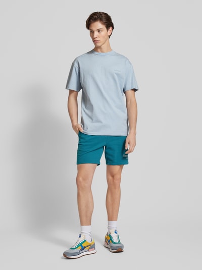 Tommy Jeans Regular fit sweatshorts met labelstitching Petrol - 1