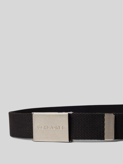 Productfoto, zwarte geweven riem met klemgesp, logo-opdruk, model 'LONDON' van Jack & Jones, breedte 4 cm, kindergordel