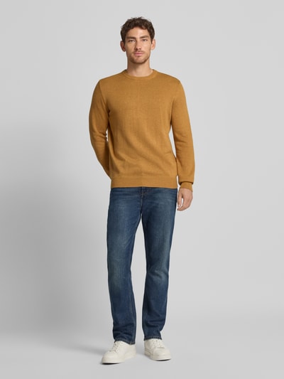 Christian Berg Men Gebreide pullover met ribboorden Donkergeel gemêleerd - 1