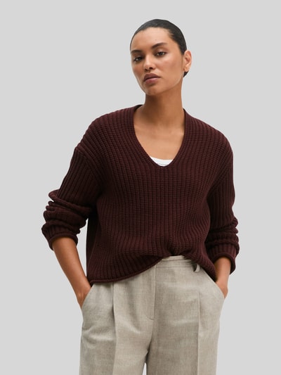 Marc O'Polo Sweter o kroju loose fit z mieszanki bawełny Ciemnoczerwony 4