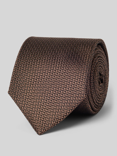 Produktfoto, Krawatte aus reiner Seide von Prince Bowtie in Braun mit Strukturmuster, klassische Passform, Teilungsnähte, 7 cm breit