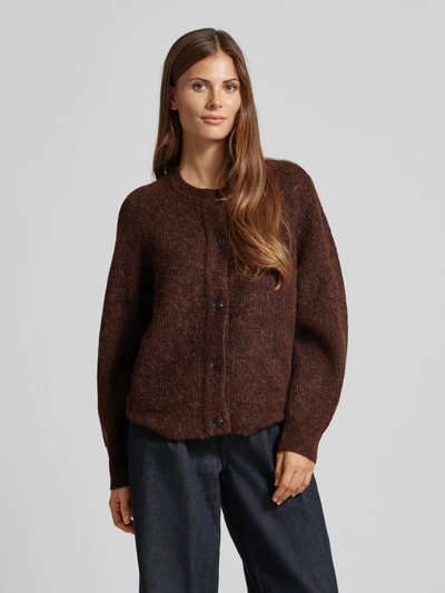 Selected Femme Strickjacke mit durchgehender Knopfleiste Modell 'LULU' Dunkelbraun Melange 4