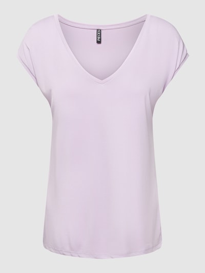 Pieces T-shirt met V-hals en siernaad Lavendel - 2