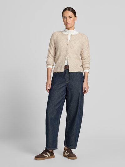 MOS MOSH regular fit gebreid vest van wol-alpacamix model 'Almine' Taupe - 1