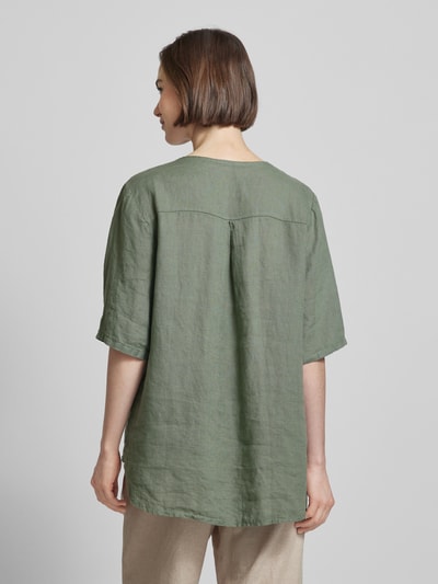 ZABAIONE Linnen blouse met structuurmotief, model 'La44ura' Kaki - 5